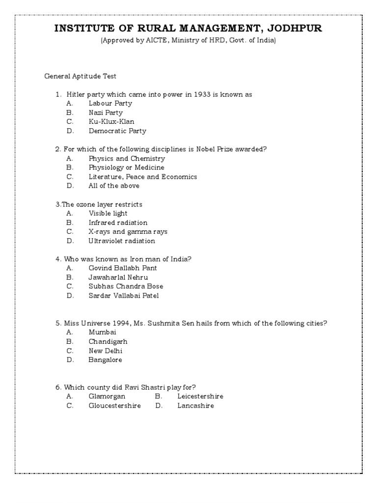 General Aptitude Test Questions | PDF