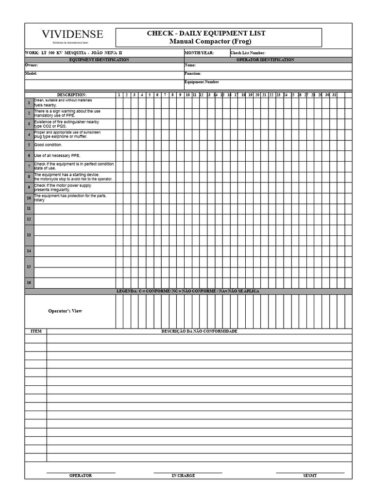 Daily Equipment Safety Checklist | PDF