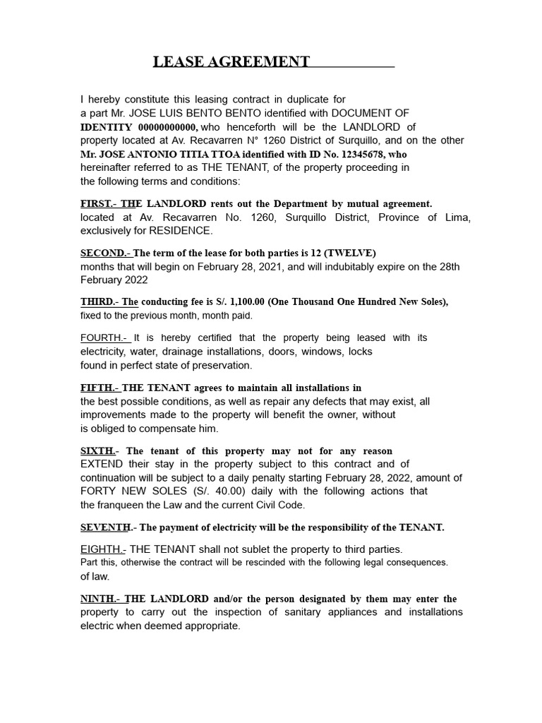 Surquillo Residential Lease Agreement | PDF | Lease | Landlord