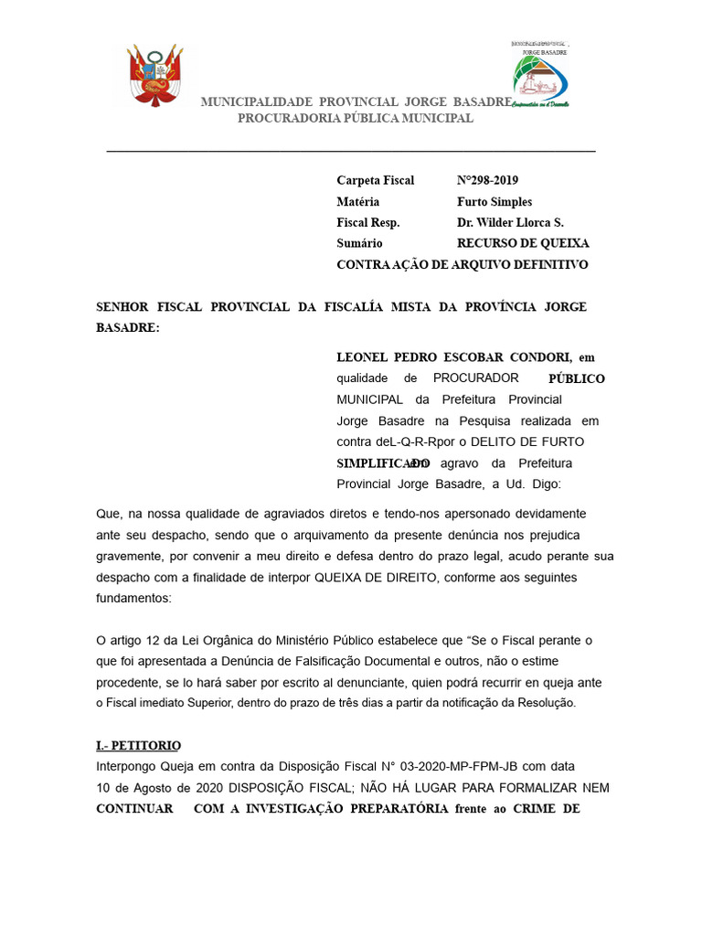 RECURSO DE QUEIXA | PDF | Roubo | Crimes