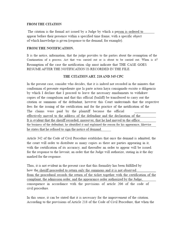 The Citation Article 218 and 345 of The Civil Procedure Code | PDF ...