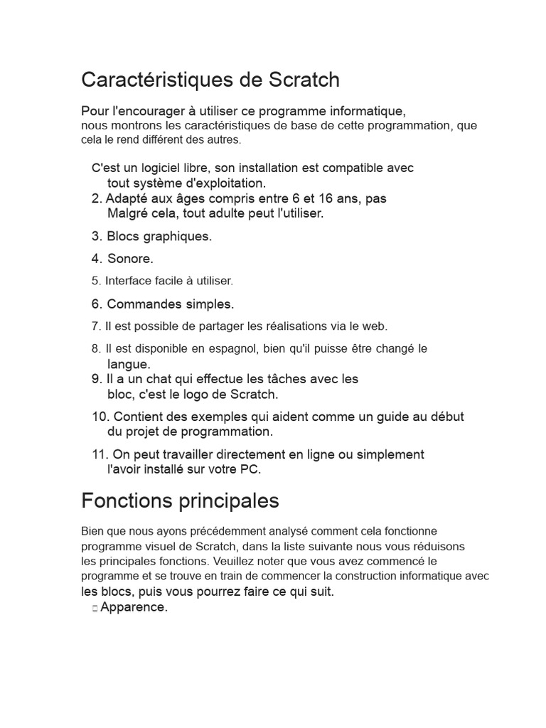 Caractéristiques et fonctions de Scratch | PDF | Scratch (Langage de ...