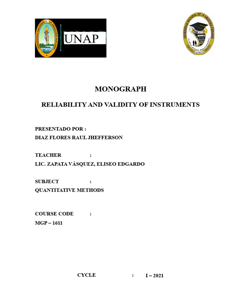 Monograph on Reliability and Validity of Instruments - Díaz Flores Raúl ...