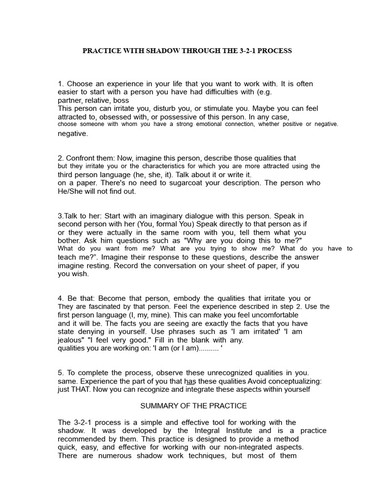PRACTICE WITH THE SHADOW USING THE 321 PROCESS.doc | PDF | Experience ...