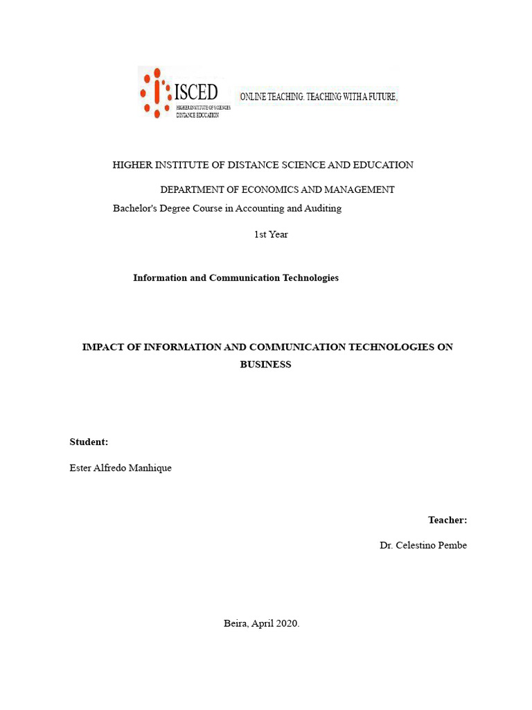 IMPACT OF INFORMATION AND COMMUNICATION TECHNOLOGIES ON BUSINESS | PDF ...