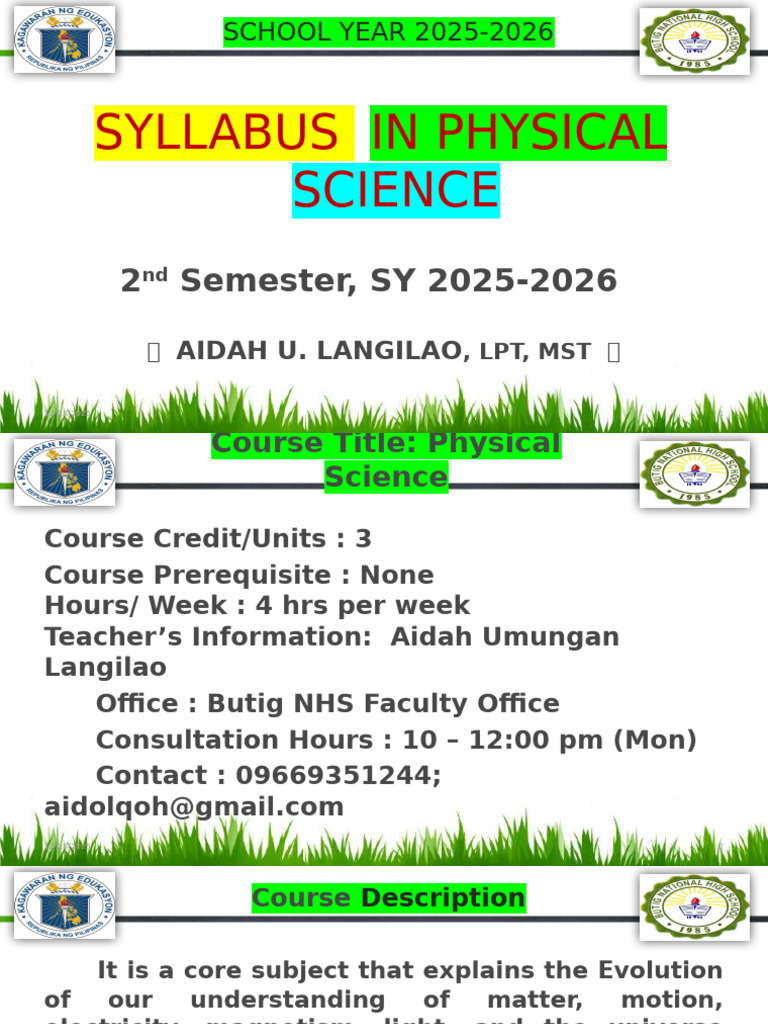 Physical Science Syllabus 2025-2026 | PDF | Physics | Science