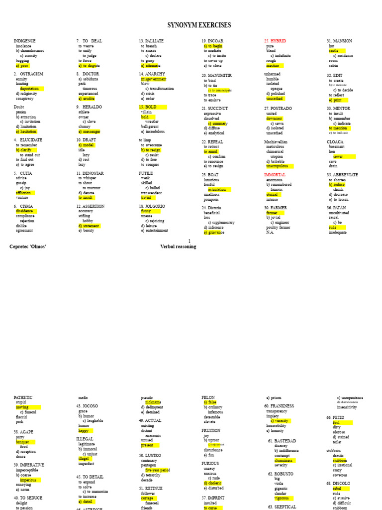 Synonym and Antonym Exercises Guide | PDF