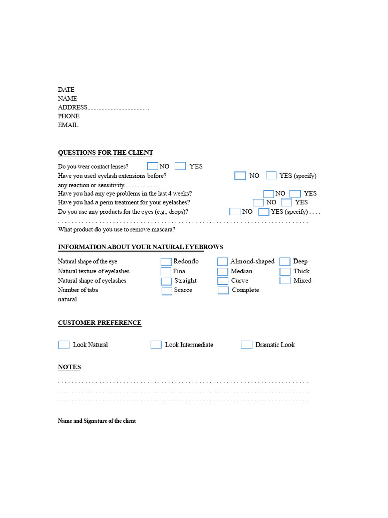 Client Eye Care Questionnaire Form | PDF