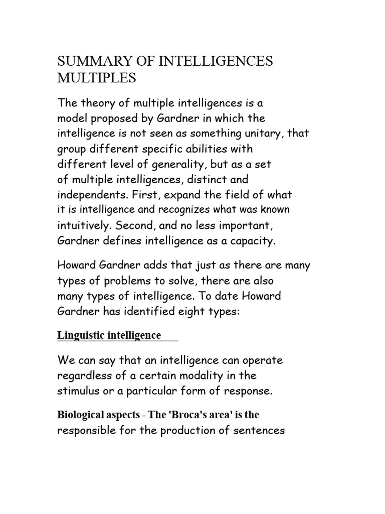 Overview of Multiple Intelligences Theory | PDF | Intelligence ...