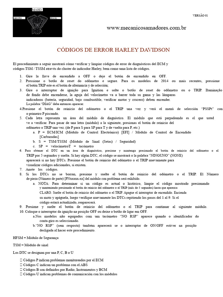 Códigos de Error Harley Davidson | PDF | Sistema de freno antibloqueo ...
