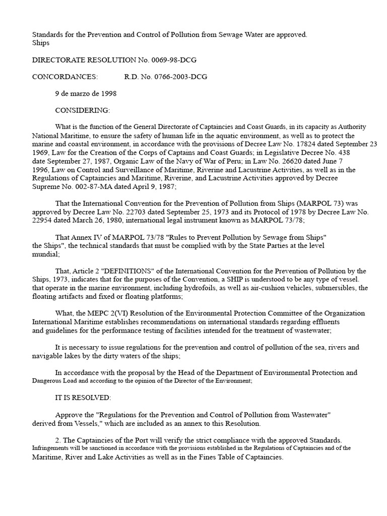 RD 069-98-DCG Standards for the Prevention and Control of Pollution ...