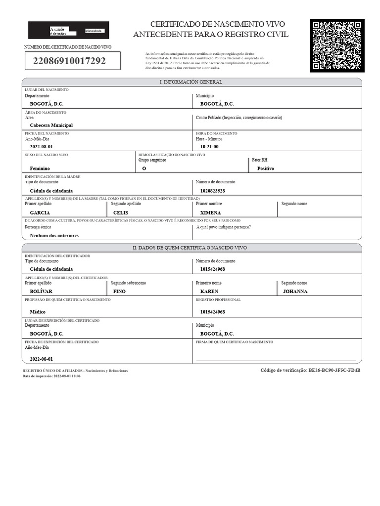 Antecedente para O Registro Civil: Certificado de Nascimento Vivo | PDF ...