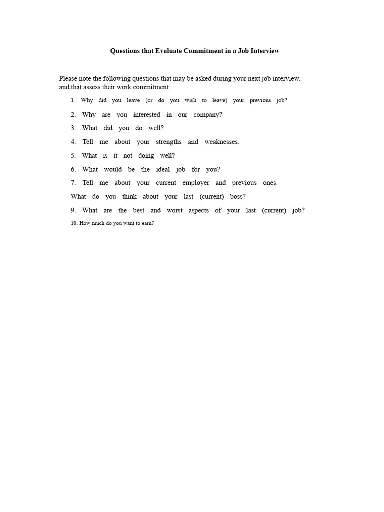 Questions That Assess Commitment in a Job Interview | PDF