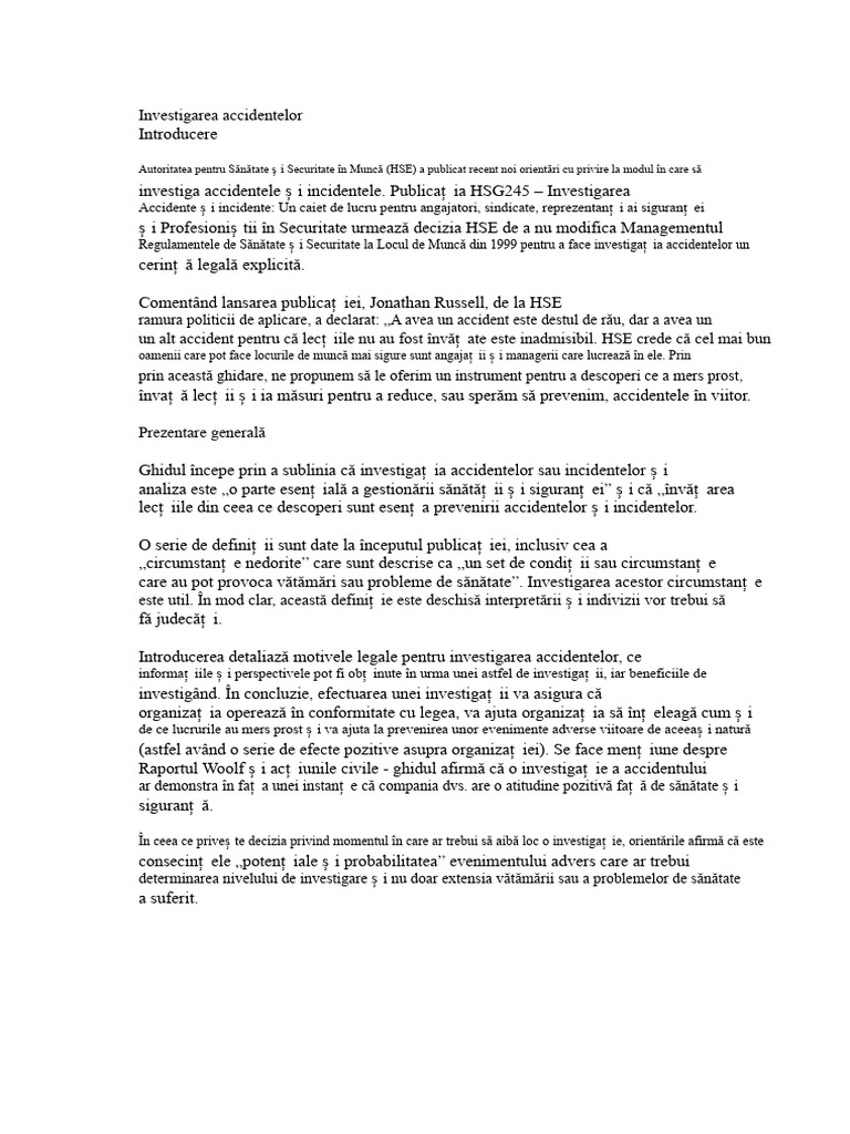 Investigația Accidentelor HSG245 | PDF
