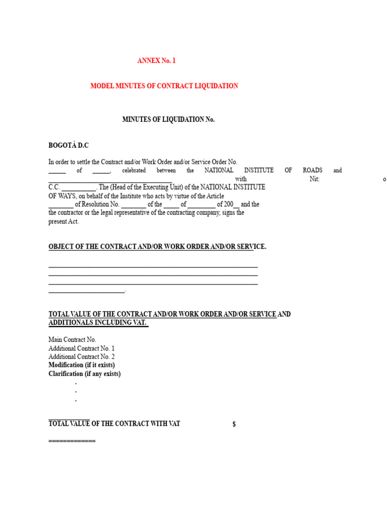Model Contract Liquidation Minutes Template | PDF | Value Added Tax ...