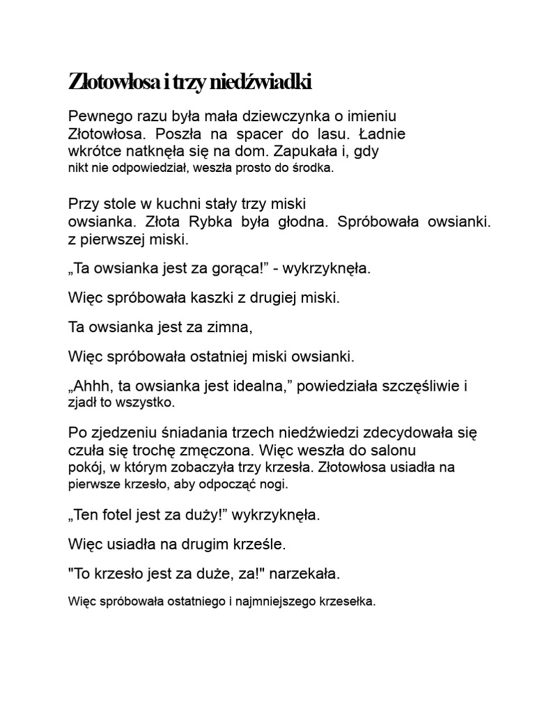 Złotowłosa I Trzy Niedźwiadki | PDF