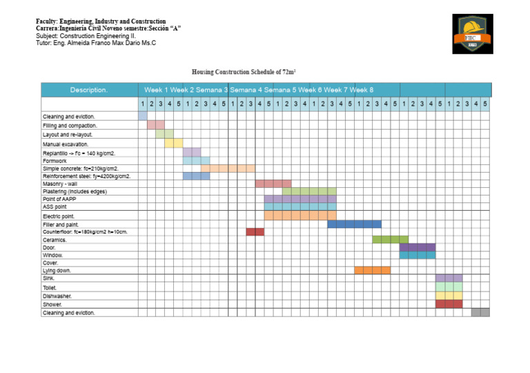 72m2 Housing Construction Schedule | PDF