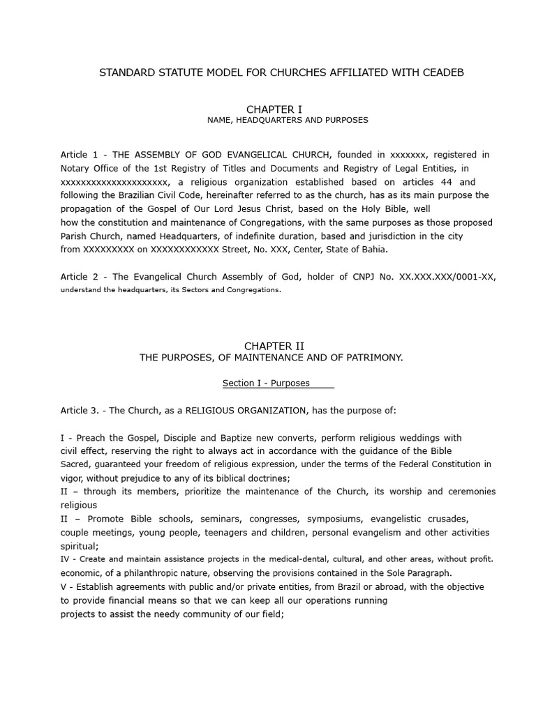 Church Statute Model for CEADEB | PDF | Christian Church | Eucharist