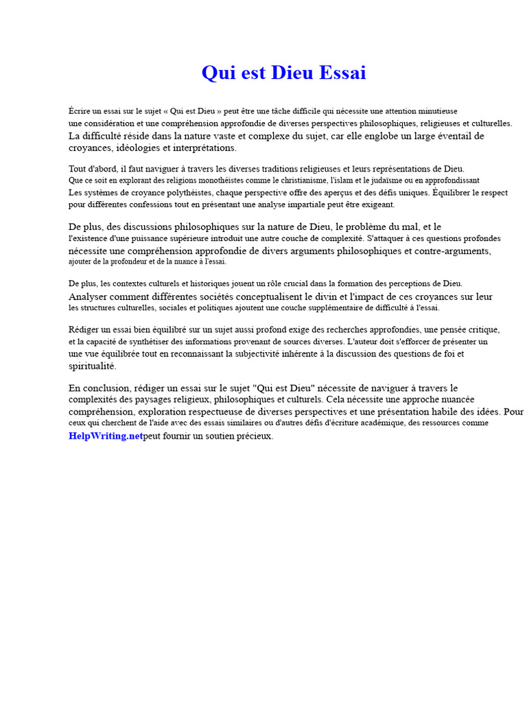 Essai sur la nature de Dieu et ses implications | PDF | Dieu