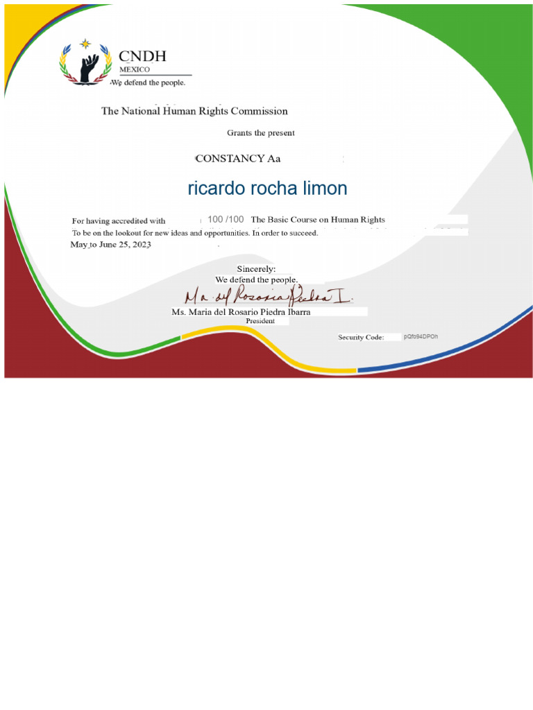 CBDH - Basic Course Certificate of Human Rights | PDF