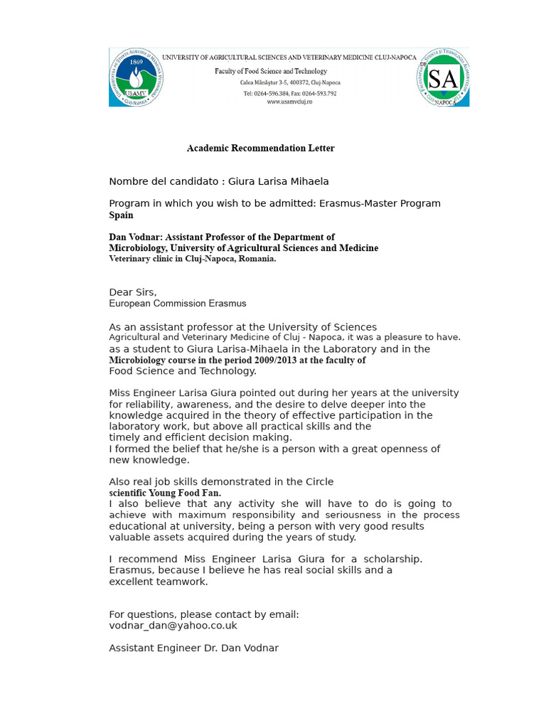 Academic Letter of Recommendation | PDF