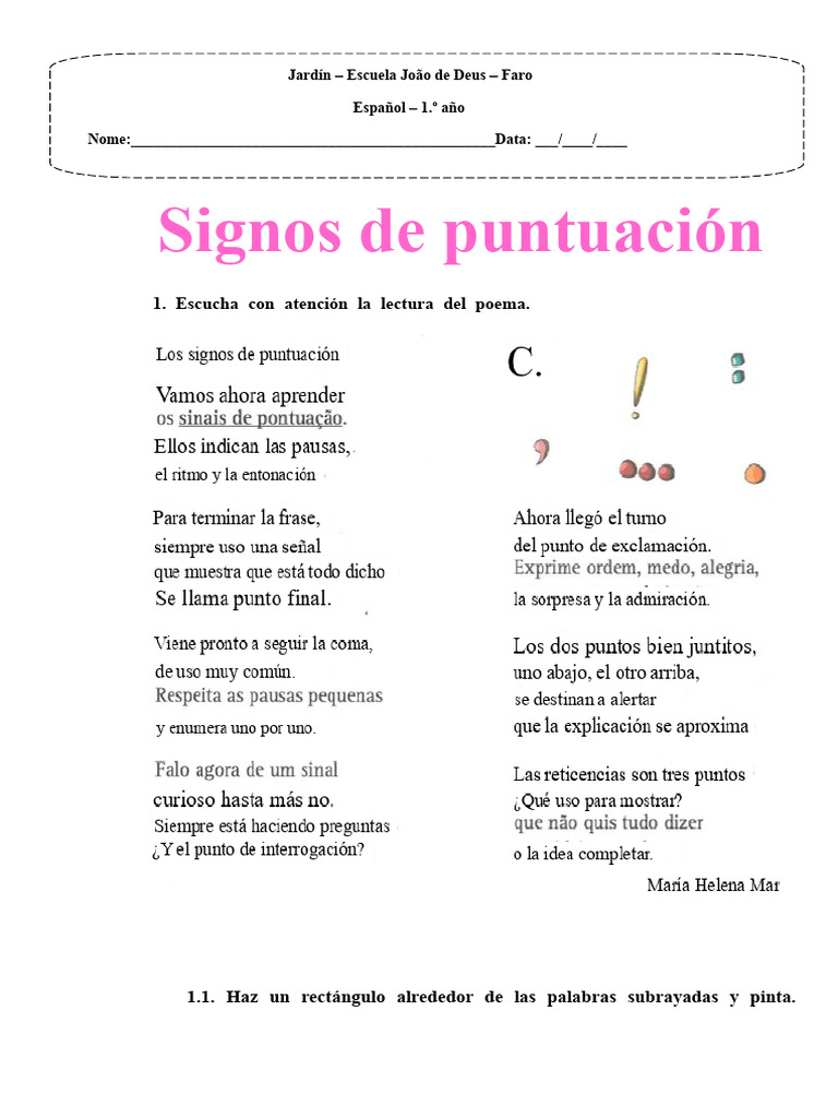 Actividades sobre Signos de Puntuación | PDF | Puntuación | Grafemas