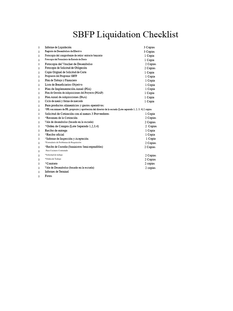 Lista de Verificación de Liquidación de SBFP | PDF | Economias