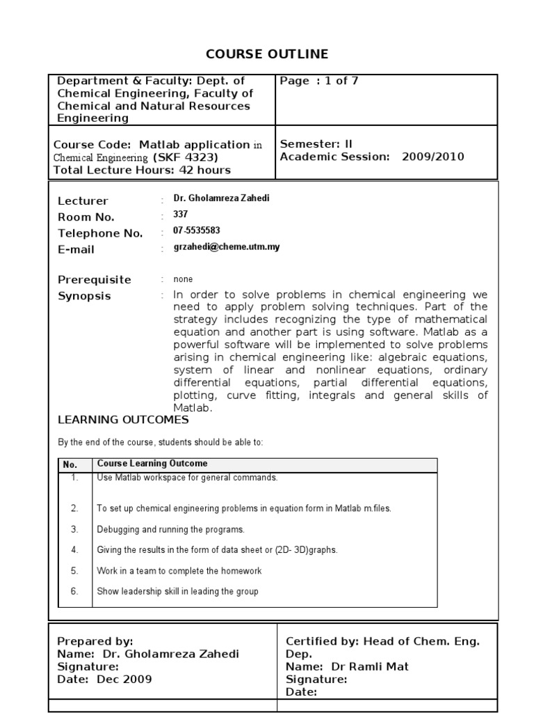 Problem Solving In Chemical Engineering With Matlab Pdf Matrix
