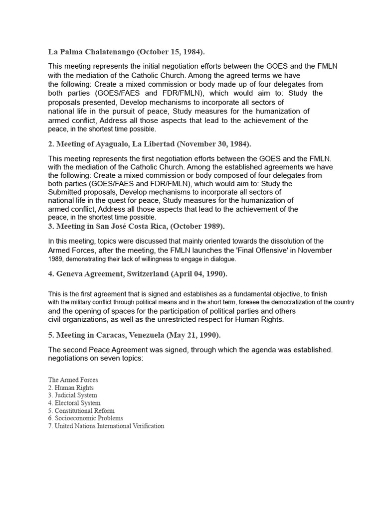 El Salvador Peace Negotiations Overview | PDF | Government ...
