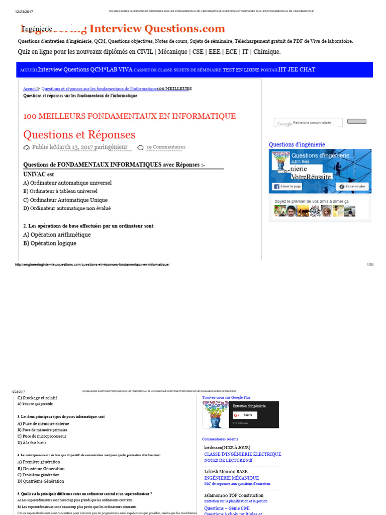 100 Questions Fondamentales en Informatique | PDF | Informatique ...