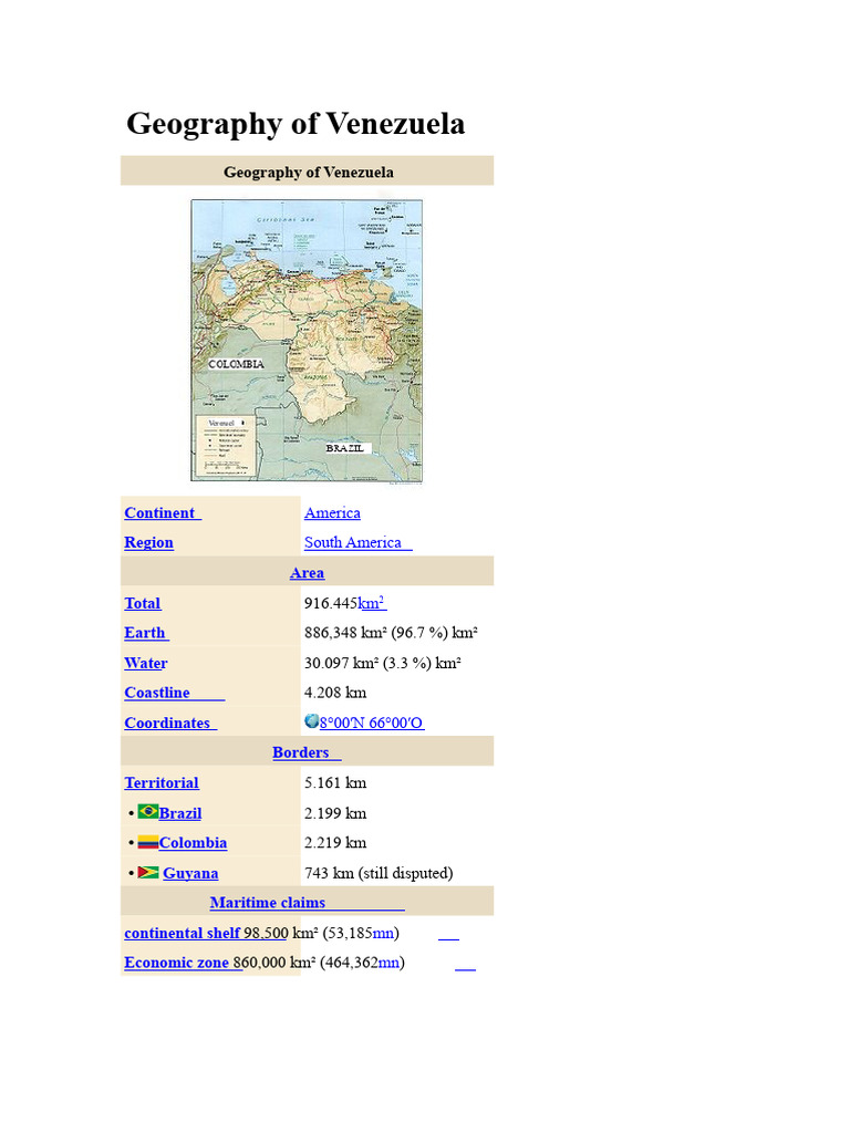 Geography and Borders of Venezuela | PDF | Venezuela | Earth Sciences