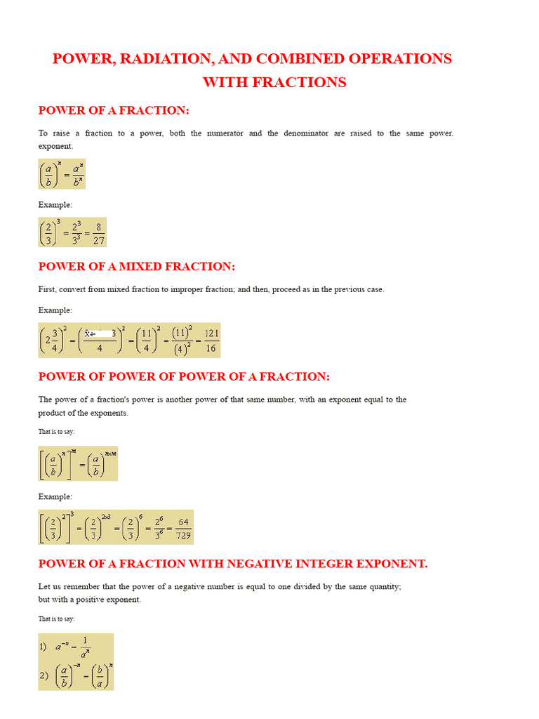 Power and Operations with Fractions | PDF