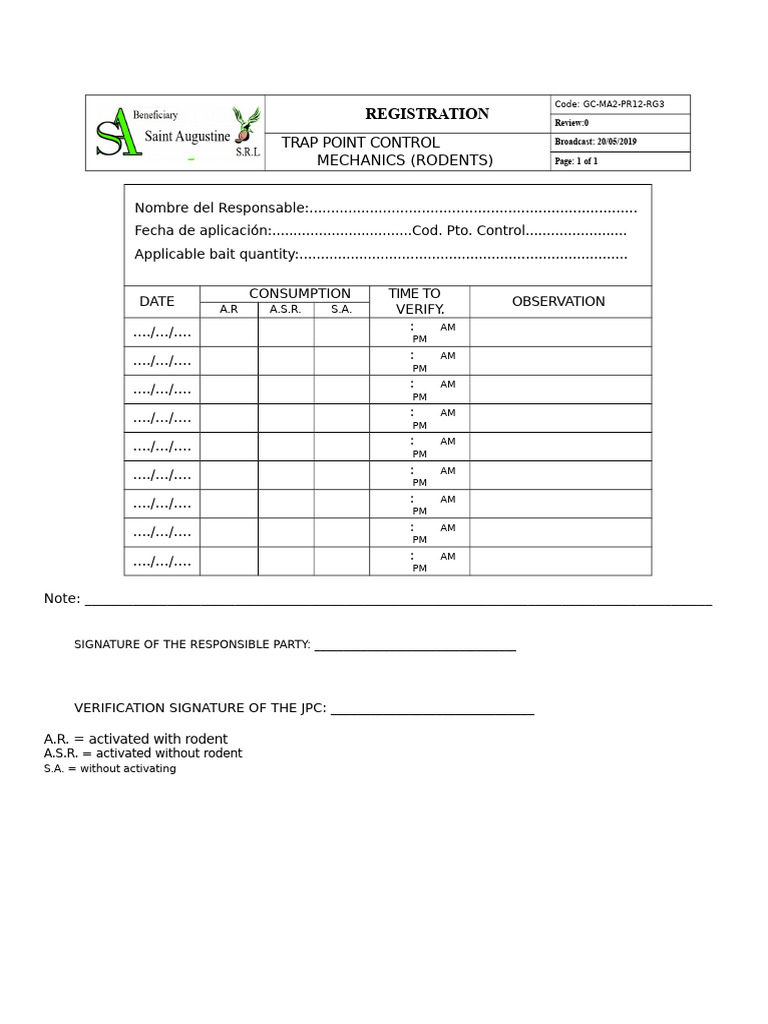 GC-MA1-IT1-RG3 Mechanical Trap Control Points Log | PDF ...