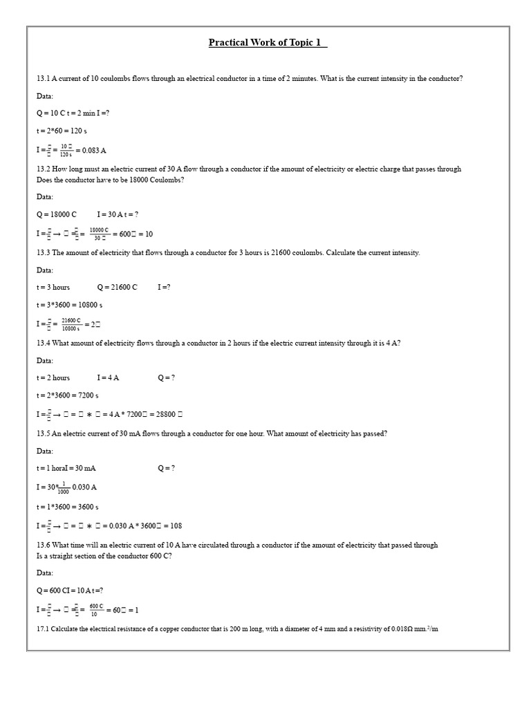 Electrical Current and Resistance Calculations | PDF | Electric Current ...