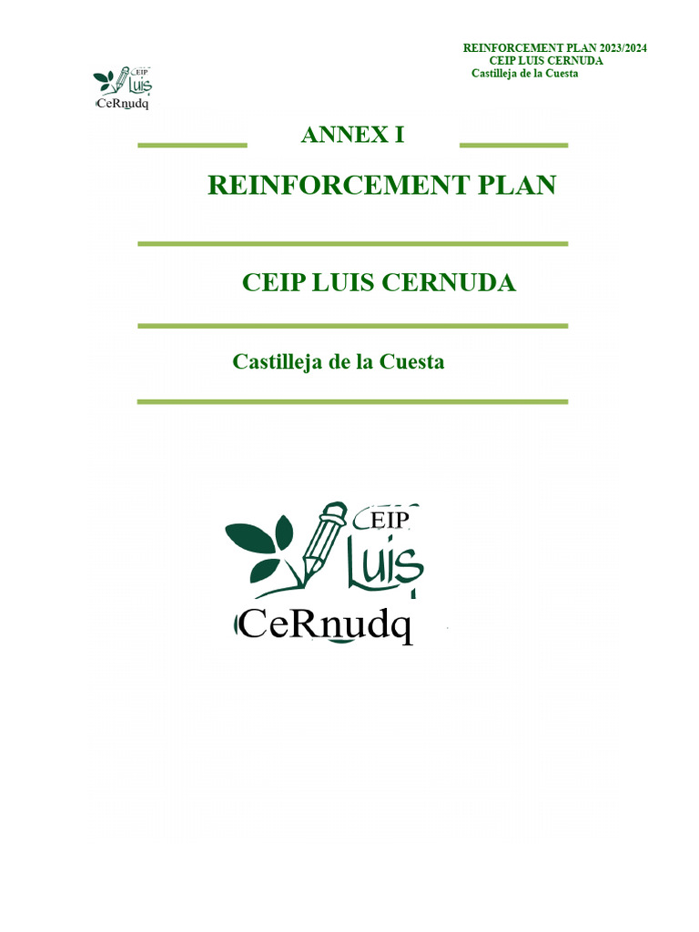 Annex I. Reinforcement Plan 23-24 | PDF | Teachers | Curriculum