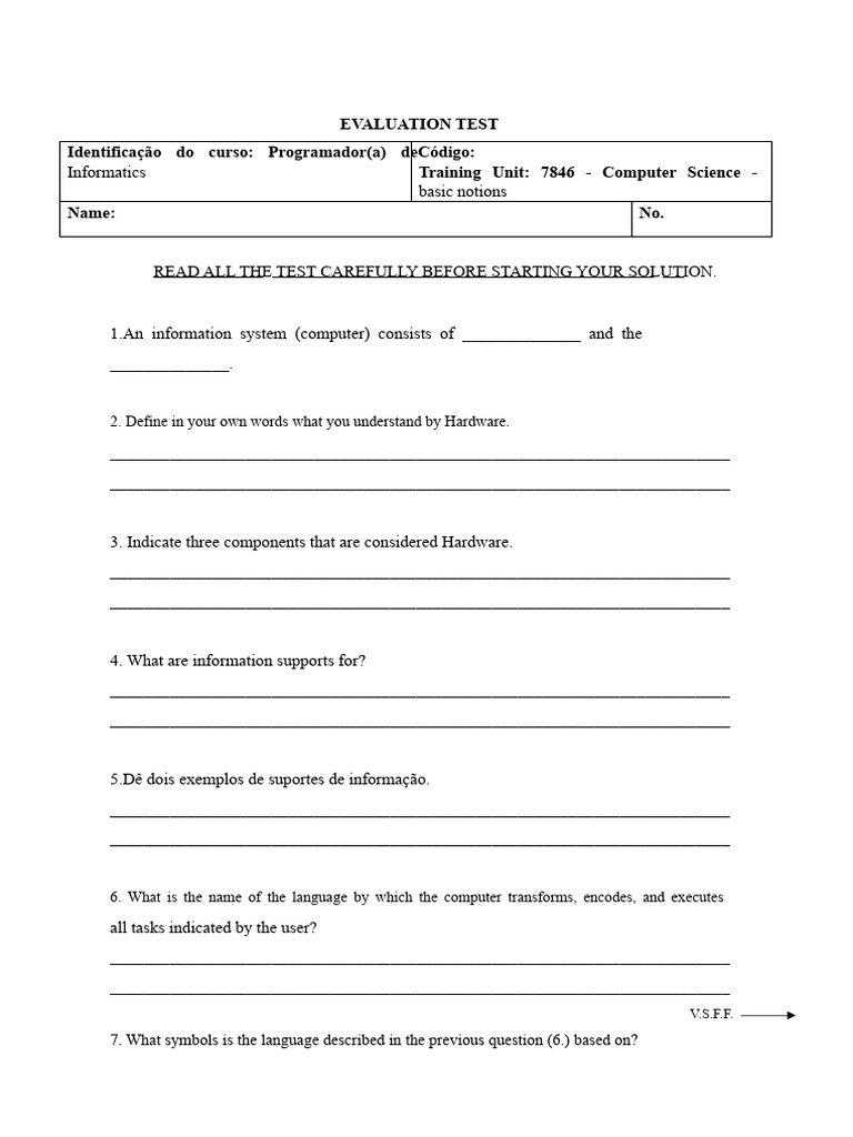 Test Evaluation 1 7846 | PDF | Computer Hardware | Input/Output