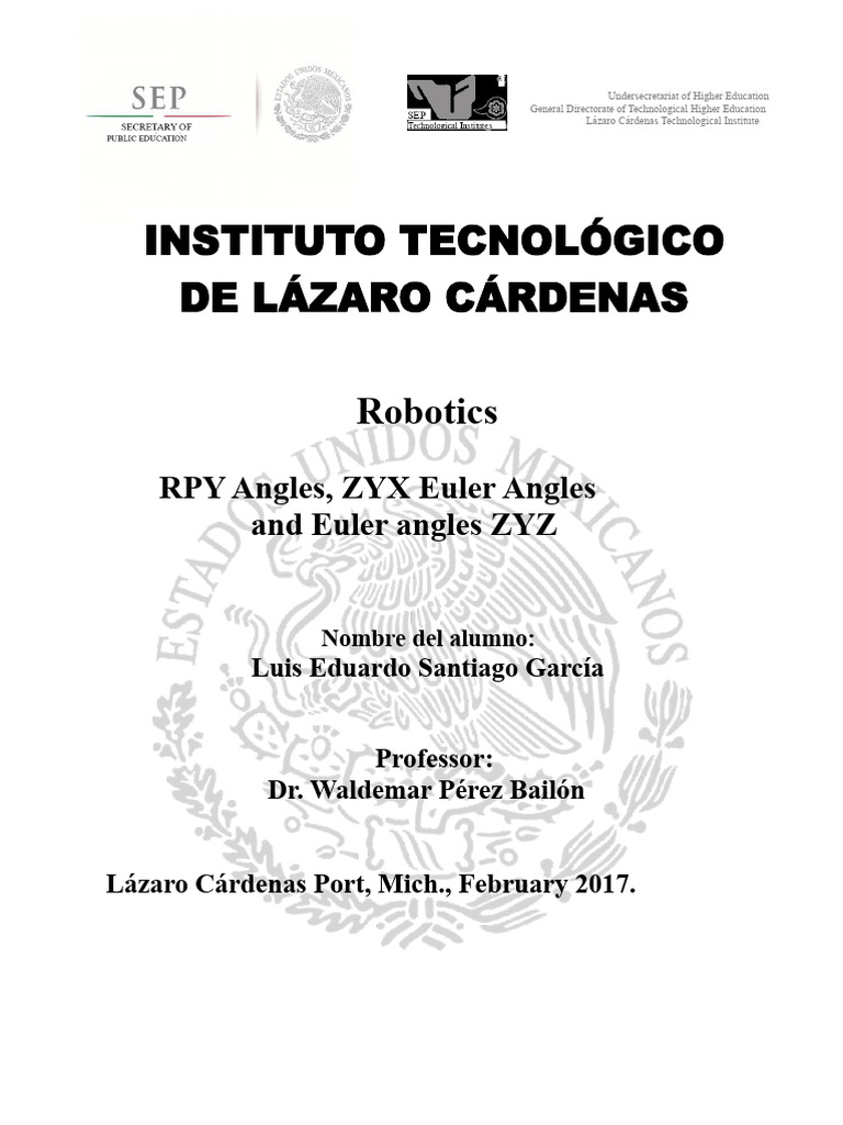 RPY and Euler Angles in Robotics | PDF | Rotation | Classical Geometry