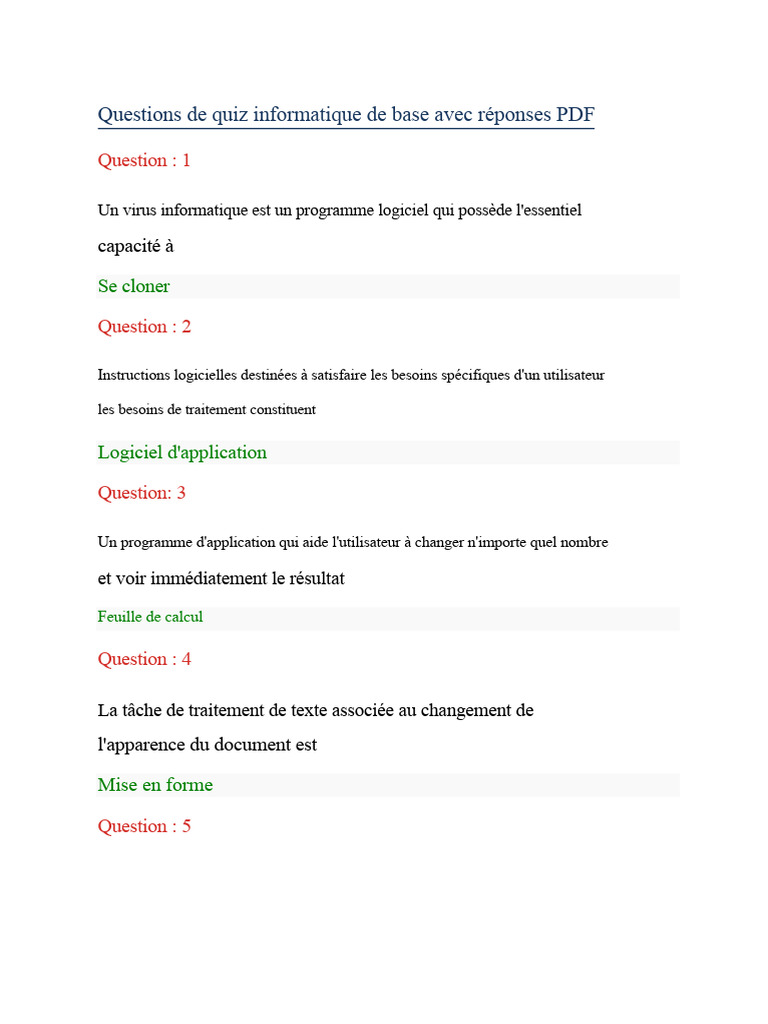 Quiz Informatique de Base avec Réponses | PDF