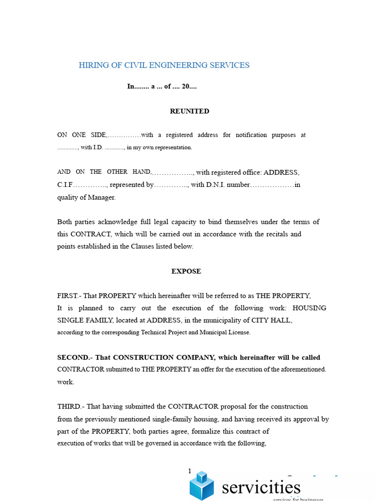 Civil Engineering Services Contract Template | PDF | Specification ...