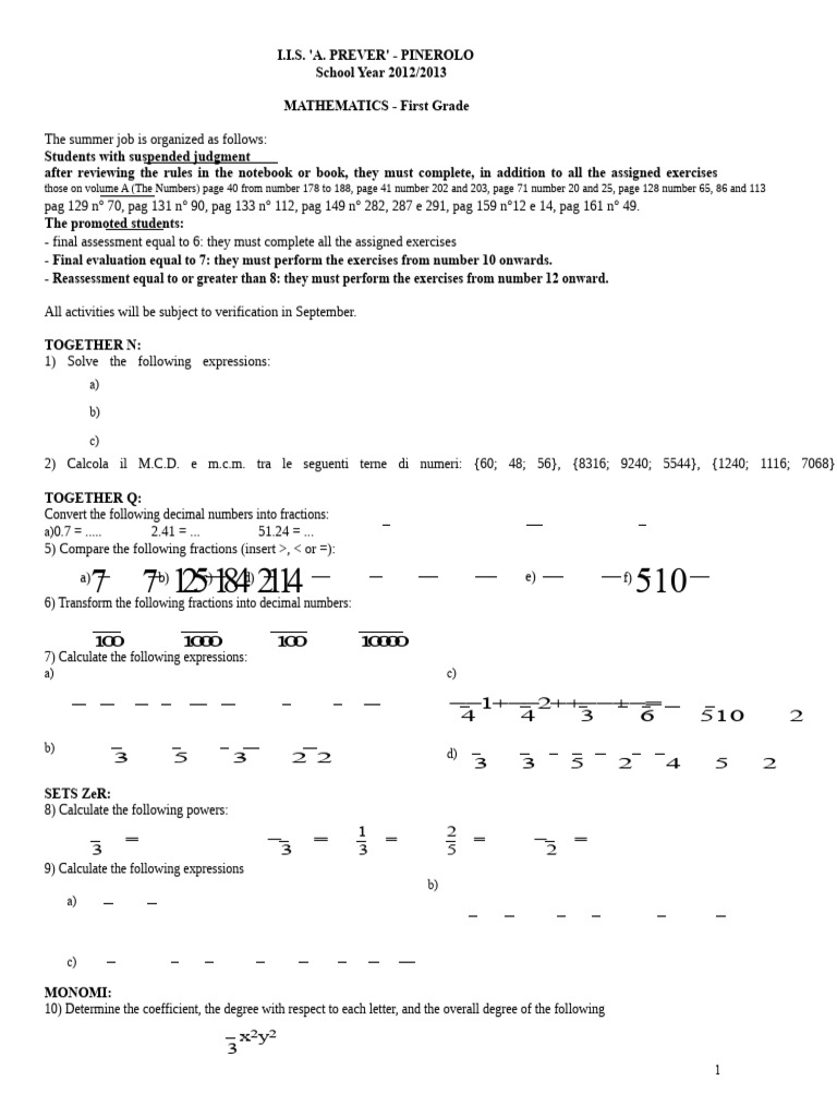 Homework+Holidays+Mathematics+Classes+1 | PDF | Mathematics | Arithmetic