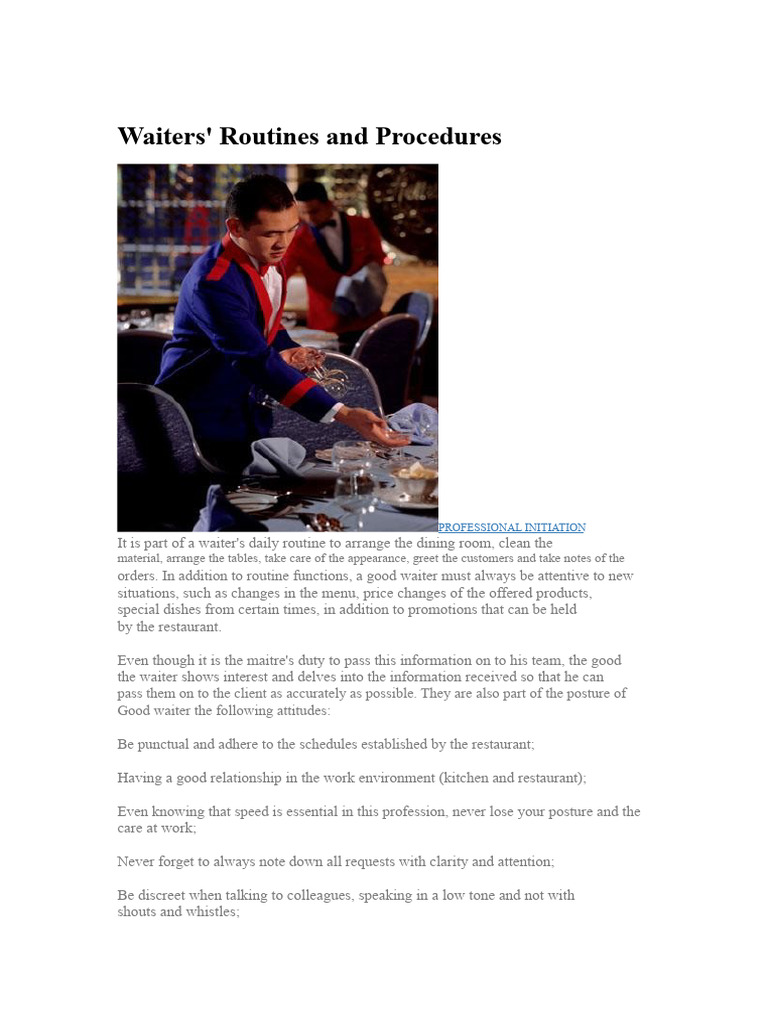 Waiters' Daily Routines and Best Practices | PDF | Tableware | Waiting ...