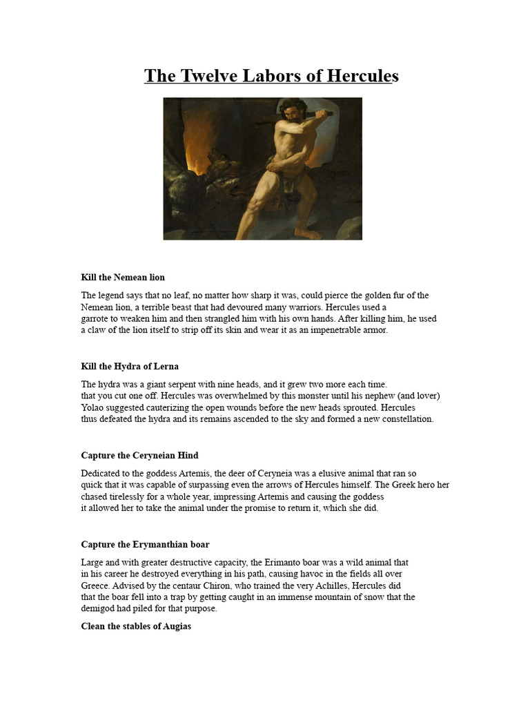 Hercules' Twelve Epic Labors Explained | PDF | Greek Mythology