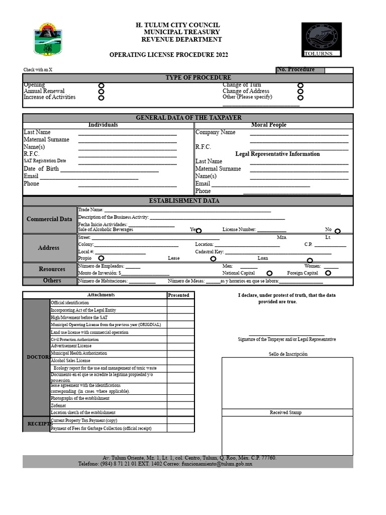 Operating License Format 2022 | PDF | Taxes | License