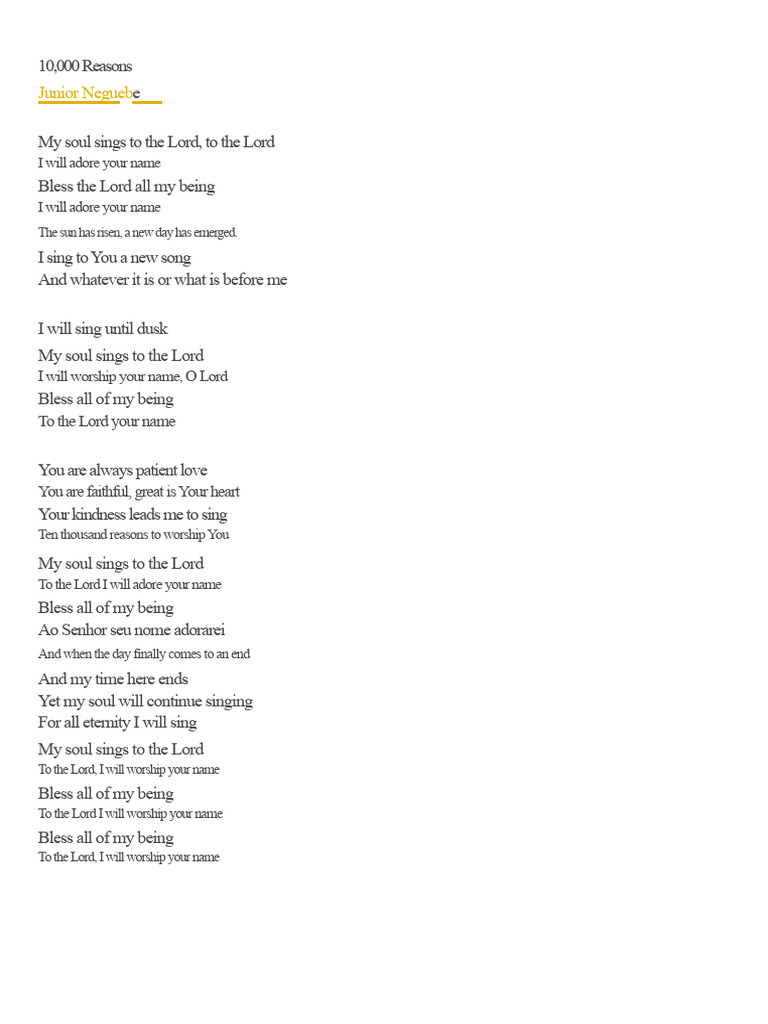 10,000 Reasons Lyrics (10,000 Reasons) | PDF