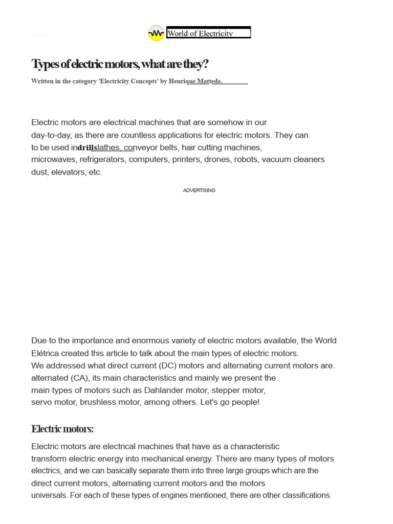 Types of Electric Motors Explained | PDF | Electric Motor | Electric Power