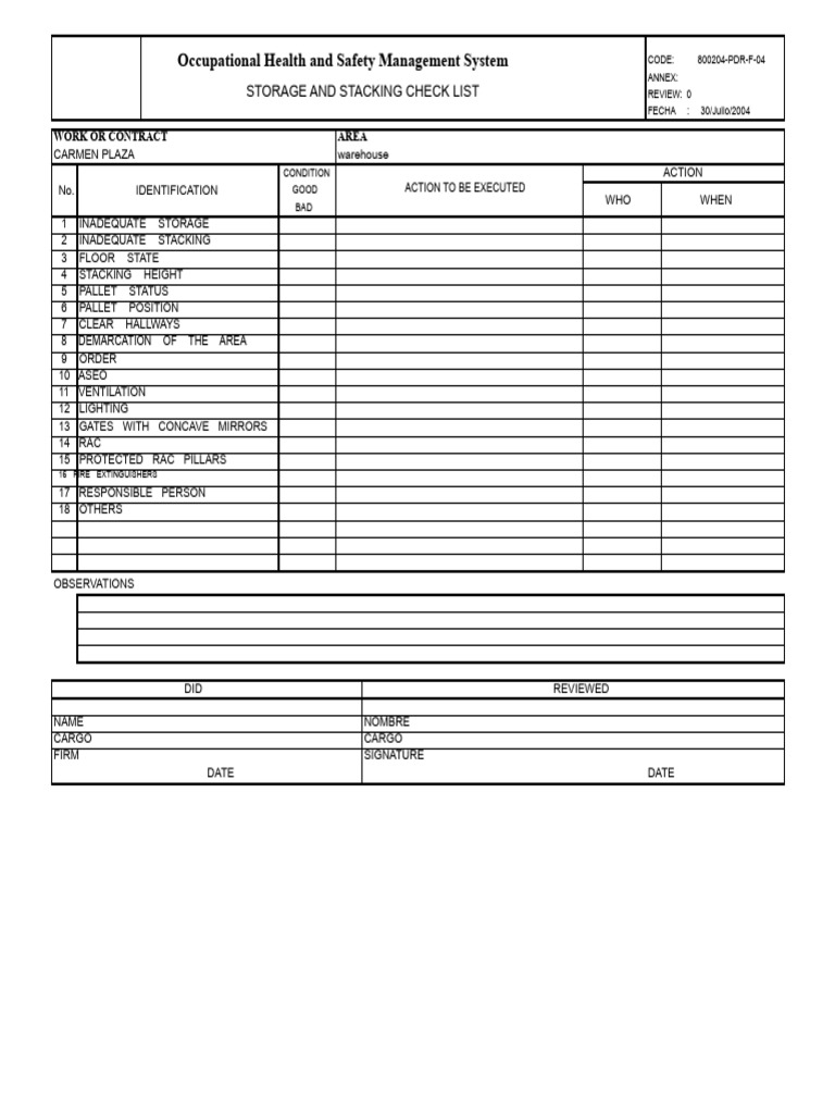 warehouse checklist | PDF