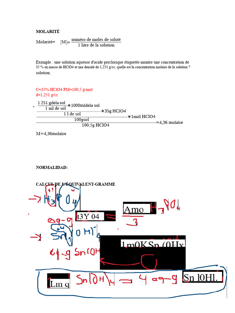 Calcul de Molarité et Normalité des Solutions | PDF