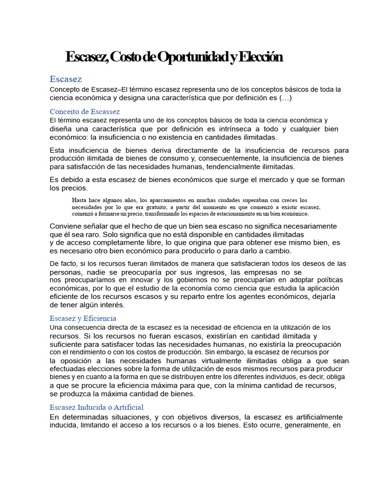 Escasez y Costo de Oportunidad en Economía | PDF | Bienes | Costo de ...