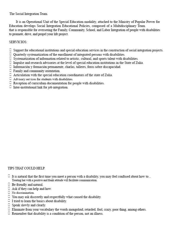 Social Integration for People with Disabilities | PDF | Special ...