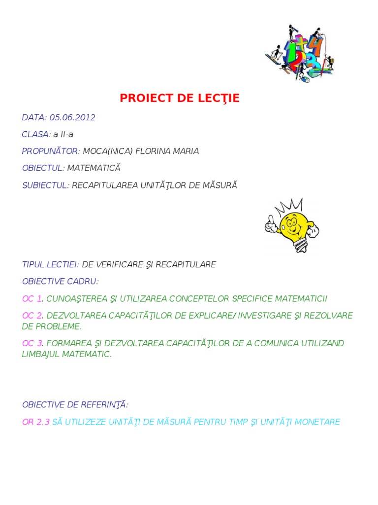 Proiect Lectie Mate Cl 2 A